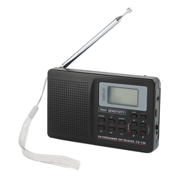 TIMH AM FM SW Radio Minnefunksjon Bakgrunnsbelysningstaster med lavt tap Bærbar digital fullbåndsradio med vekkerklokke