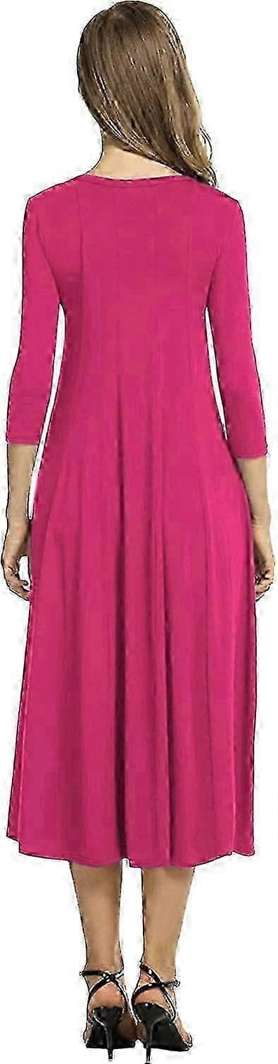 Damekjole med 3/4-ermer og A-linjeform og utsvingt midikjole_ms579d Rose Red M