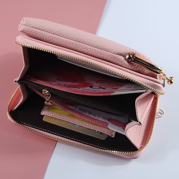 Mobile Phone Wallet Card Holder Bag with Shoulder Strap - High Quality light pink