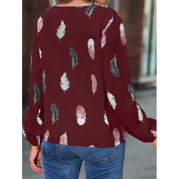 Fritids V-hals langærmet skjorte Sommerbluser Dame Løs Langærmet Polyesterskjorte Dame Pendlerbluser Soltæt Sort 4XL Black 4XL