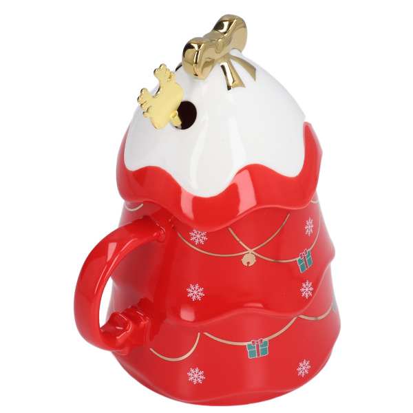 TIMH 500 ml:n suuri tilavuus joulukuppi keraaminen teemaitokuppi kahvimuki kannella lusikka kotiin joululahjoihin, punainen