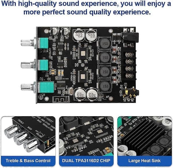 ZK1002T Bluetooth-kompatibelt forstærkerkort 2.0CH 100W2 Mini Audio-kompatibel forstærker med diskant- og baskontrol