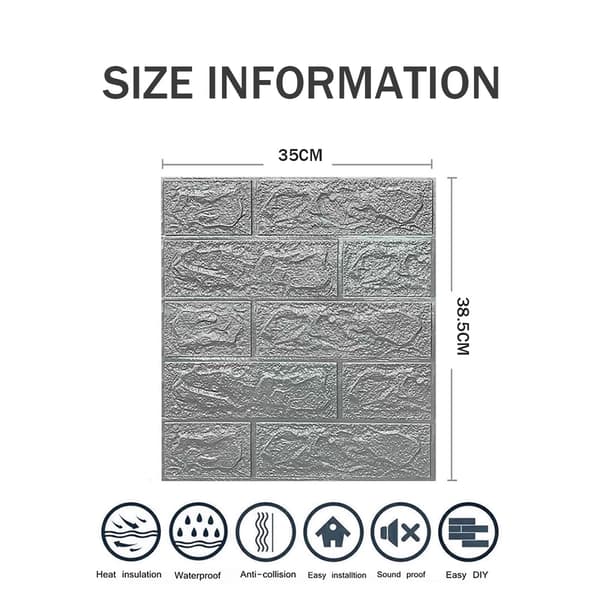 【BEMS】10 pcs 3D Brick Wall Stickers - Silver Grey - Height 38.5 cm * Width 35 cm * Thickness 3 mm