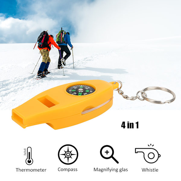 5-pack 4-i-1 Kompass Termometer Förstoringsglas Visselpipa för Resor Camping Vandring Klättring