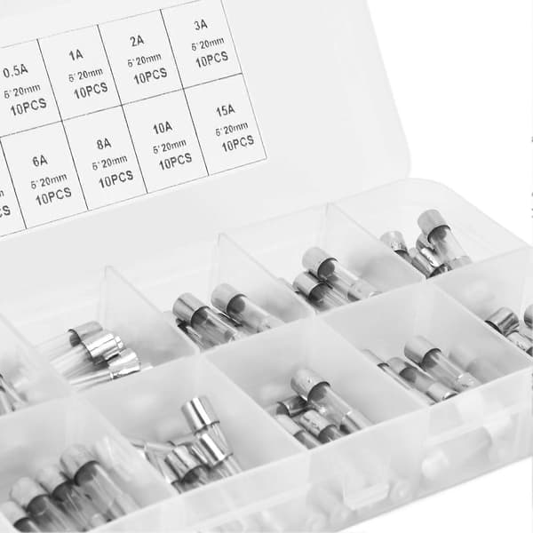 100 st. snabbsäkringar Kompatibel med glas 0,2A 0,5A 1A 2A 3A 5A 8A 10A 15A 20A skyddssats