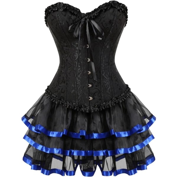 BE-F.ttmstte vintage viktoriansk Steampunk- set för damer, svart korsett med tutu-kjolar Showgirl-kostym Blue 4XL