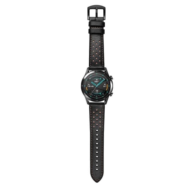 Huawei Watch GT 2 46mm Huldesign Ægte Læder Urrem - Sort Black black