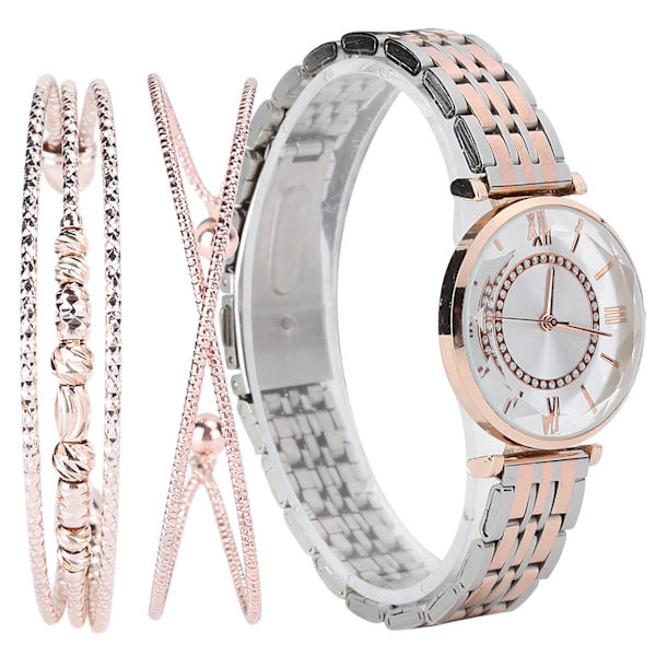 Dameur Set Mode Smykker Gaveæske Armbåndsur Armbånd til Fest Fødselsdag Sølv Pink Hvid