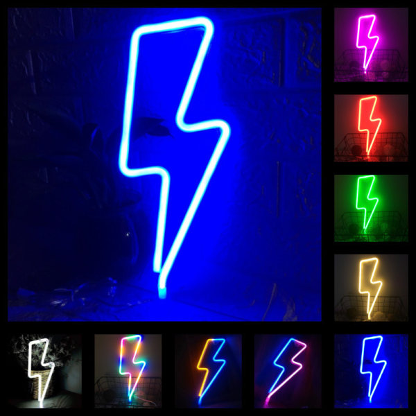 Lightning Neon Light, USB/ Paristokäyttöinen Sininen Neonvalo Viileä Sininen Neonvalo Makuuhuoneen Neonvalo (Salama)