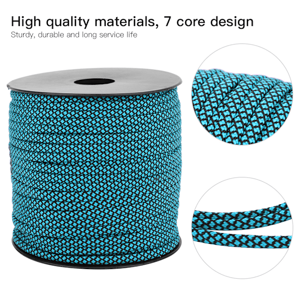 50M 4MM Tjock 7-kärnig Paracord Räddningsrep Tältband Campingrep för Utomhusarmband Vävande Blå Svart