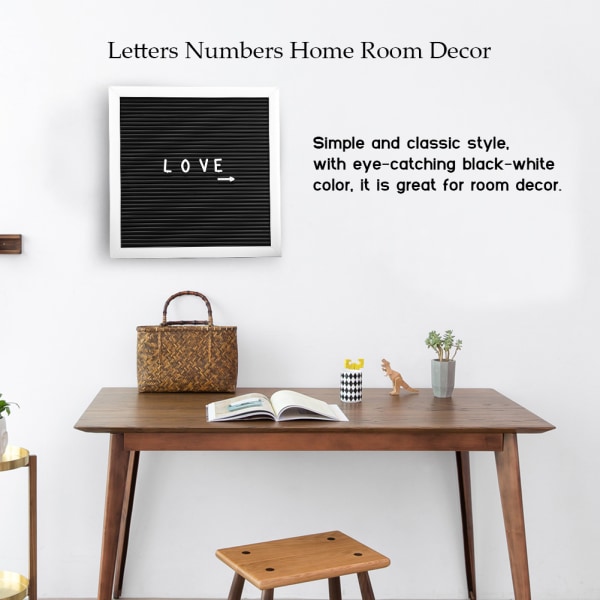 25cm*25cm Message Plast Letter Board Sign Utskiftbare bokstaver Tall Romdekor (Hvit ramme)/
