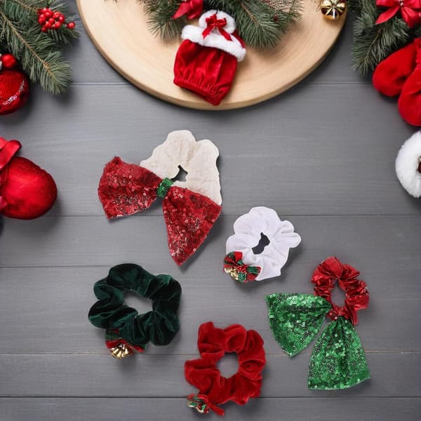 5 st. julhårsnören elastisk hästsvanshållare julhårband klocka och rosett design