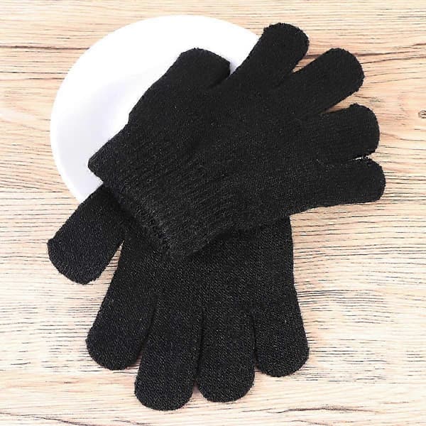 12 par töjbara stickade barnvintervantar med varmt foder Kompatibel med småbarn och barnhandskar Black 12pcs