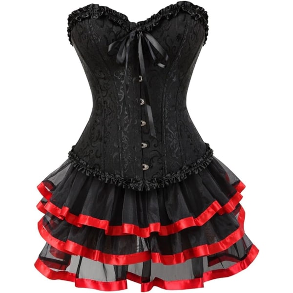 BE-F.ttmstte Naisten vintage viktoriaaninen Steampunk-korsetti- set, musta korsetti tutu-hameilla Showgirl-asu Red L