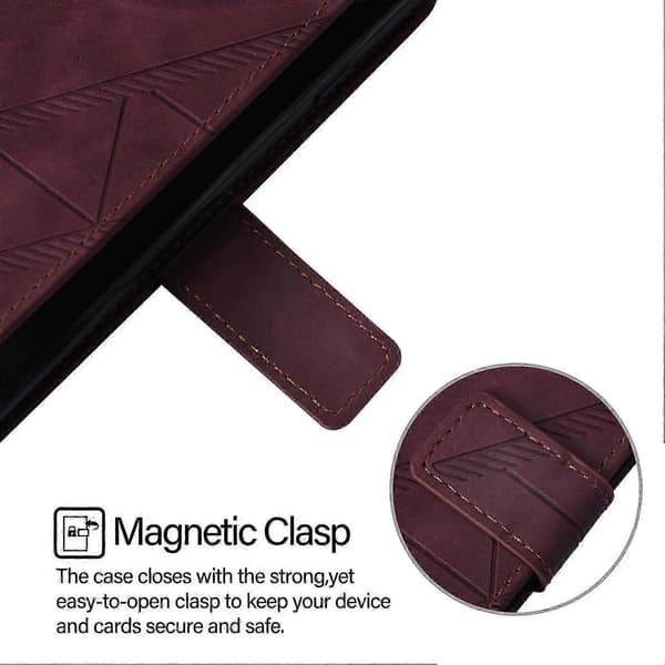 Doogee N55 Plus plånboksfodral, 3D-präglat fällfodral med kortfack, magnetspänne och handledsrem wine
