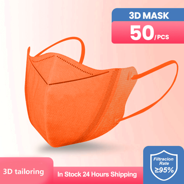 Orange-50 påsar med 3D-engångsmasker för vuxna++/