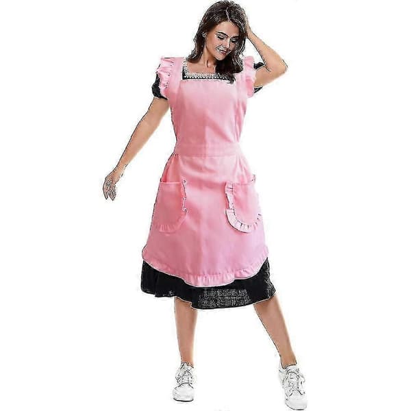 Retro justerbart volangforkle med lommer, små til plusstørrelser for kvinner - JS Pink