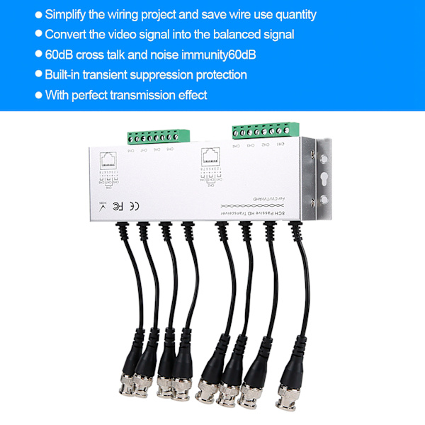 8CH HD BNC Hann til UTP Kabel Transceiver Adapter CCTV Passiv Video Balun for Kamerasystem