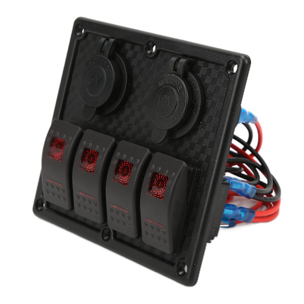 4-vejs vippekontaktpanel LED Vandtæt Dobbelt USB-opladningsport 12‑24V DC 4,8A til RV'er YachtsRed