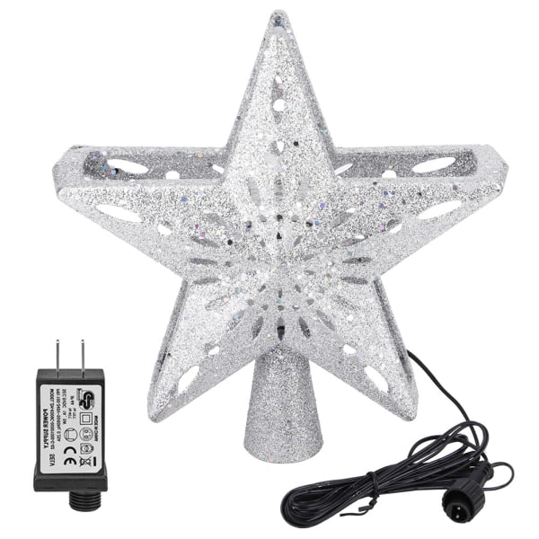100-240V LED Hollow Star Snowflake Projector Light Rotation Lamp for Christmas Tree Top Decorationssilver US/
