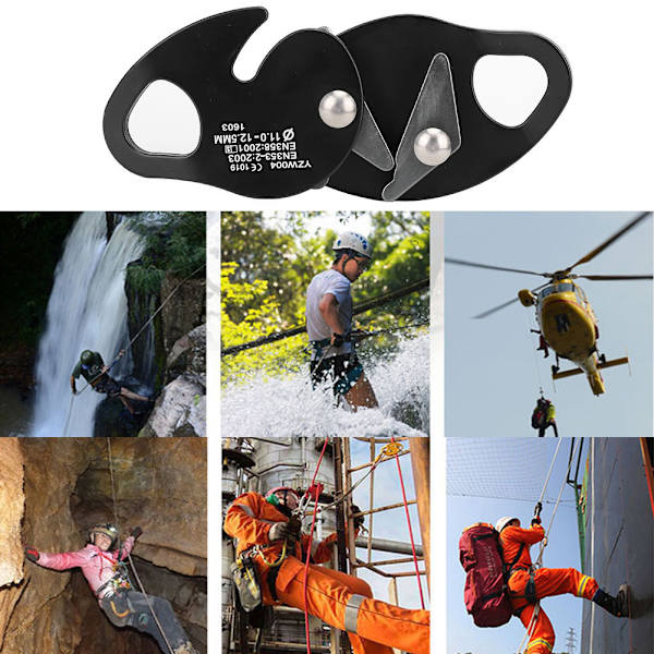 Selvlåsende Stop-Descender Klemme Greb Rednings Rappel Ring Klatreudstyr til 11-12,5 mm Reb (sort)