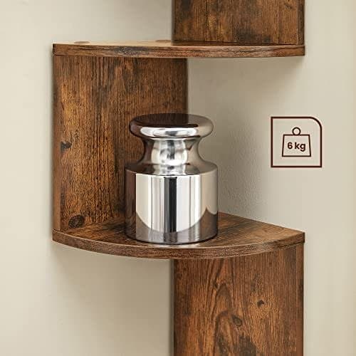 【BEMS】Vasagle Corner Shelf, Wall Shelf, 5 Tiers, Zigzag Floating Shelf, Bookshelf, Brown 4.5