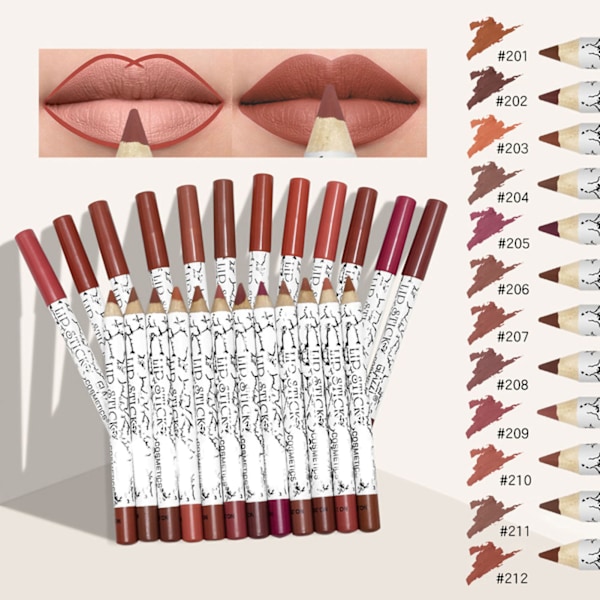 12 stk leppeblyantsett Matt leppeblyantpenn Lipsticks Vannfast leppeblyantpenn