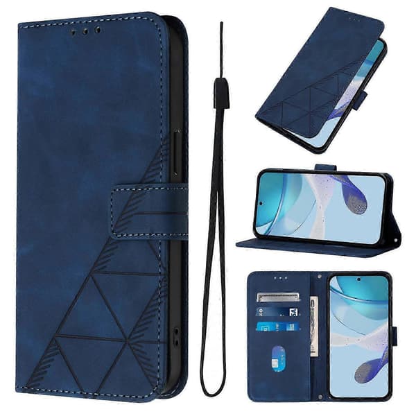Doogee N55 Plus plånboksfodral, 3D-präglat fällfodral med kortfack, magnetspänne och handledsrem blue