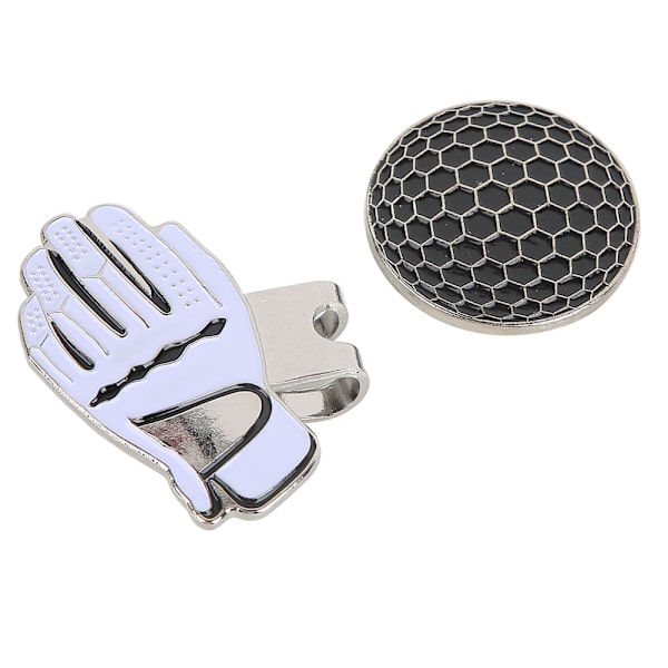 Mini Golf Hat Clip i Form af Handske i Rustfrit Stål med Magnetisk Boldmarkør Sort Hvid