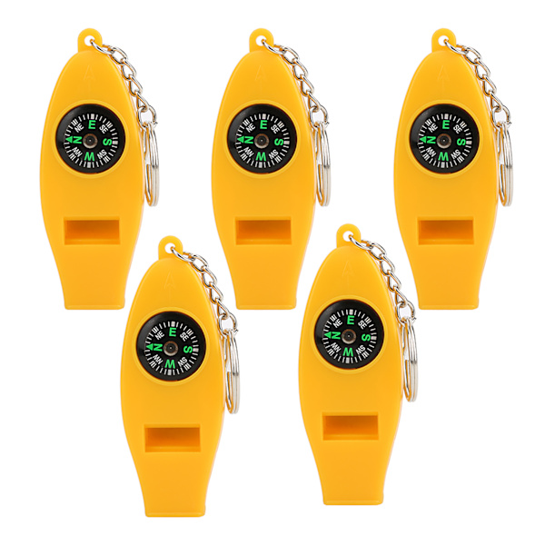 5-pack 4-i-1 Kompass Termometer Förstoringsglas Visselpipa för Resor Camping Vandring Klättring