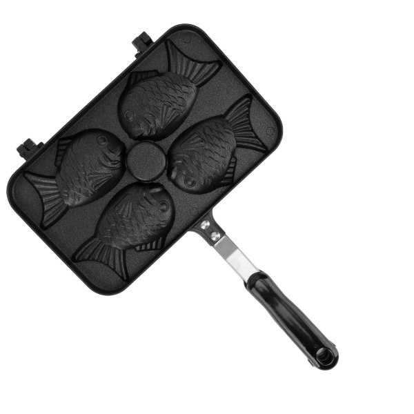 Taiyaki Frypan 4 Grids Non Stick dobbeltsidig med svart anti-skallingshåndtak aluminiumslegering vaffelpanne for kjøkken /