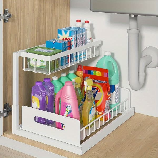 2-Tier Under Sink Organizer Heavy Duty Metal Pull Out Cabinet Shelf White Space Saving Bl Black 2 Pack