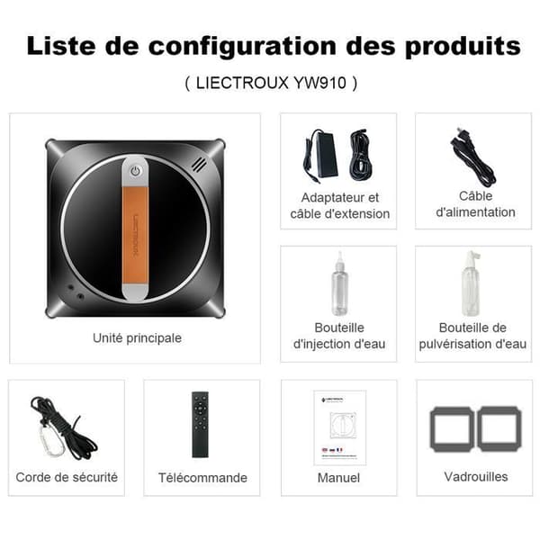 Robotvindusvasker - Liectroux - YW910 - Dobbel sprøyting - AI-rengjøring - 3 automatiske moduser