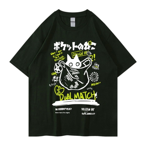 Menn Y2k T-skjorte Streetwear Harajuku Casual Japans e Berserk XL Green