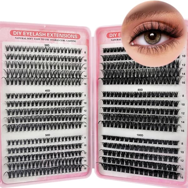 Individual Eyelashes Cluster Lashes Kit Eyelashes Fluffy Russian Eyelash Extensions Curly Durable Eyelash Clusters (8-16mm Mix)
