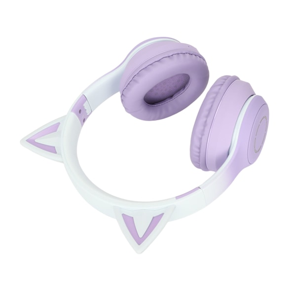 Kattøre Bluetooth Gaming Hodetelefoner Trådløse Foldbare Musikkhodetelefoner med LED-lys Avtakbar Mikrofon 3,5 mm Kabel Lilla