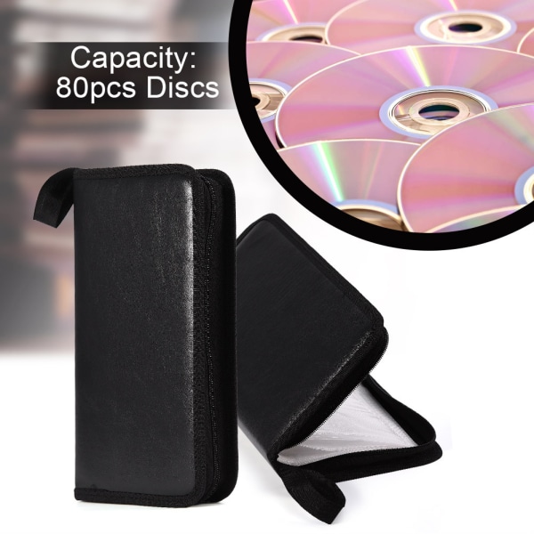 TIMH 80 -levyn suuri kapasiteetti kannettava PU-nahkainen CD-DVD-VCD-säilytyskotelo case organizer musta