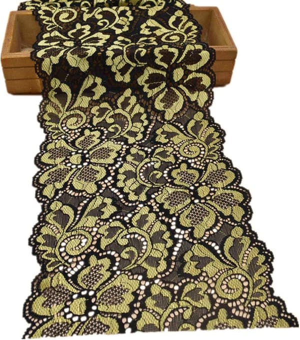 10 meter mykt blomsterstretch blondebånd DIY klesstilbehør (gull) Gold