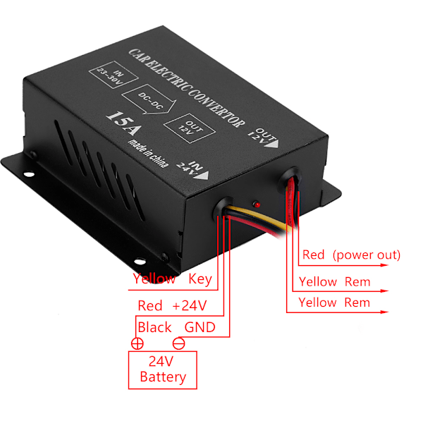 Billastbil 15A 180W DC 24V til 12V Strømomformer Elektrisk spændingsreducer Step down Transformator