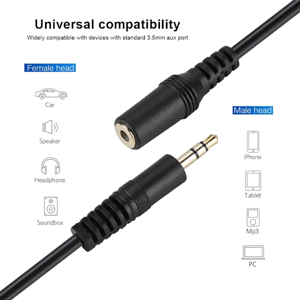 3,5 mm hann til hunn lydforlengelseskabel Jack Aux-kabel for smarttelefonhodetelefoner Stereo 10m