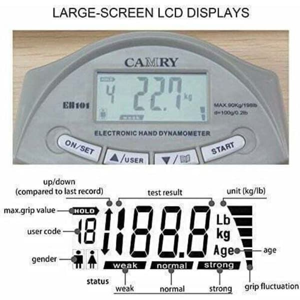Camry Digital Hånddynamometer med Auto-Capture, 90 kg Kapacitet