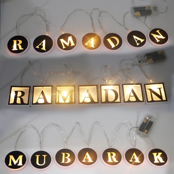 Ramadan LED merkkijono valokoriste puinen ontot kirjaimet riipus Ramadan Eid Mubarak kodin sisustukseen
