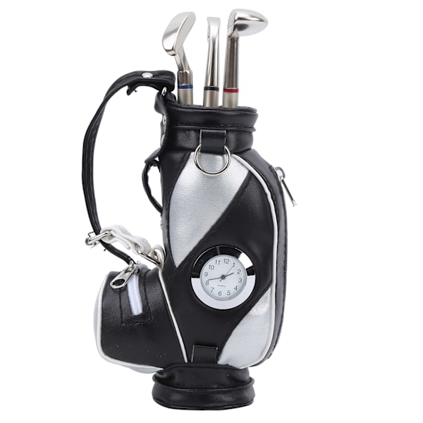 Mini Golfväska Penna Klocka Zink Legering PU Läder med Golfpennor Souvenir Set Present Svart Silver