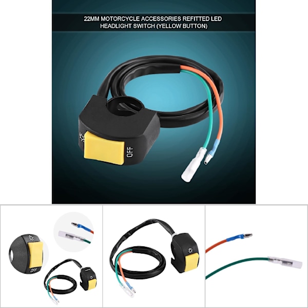 Motorsykkel 7/8 tommers styremontert LED-frontlys On/Off-bryter med gul knapp