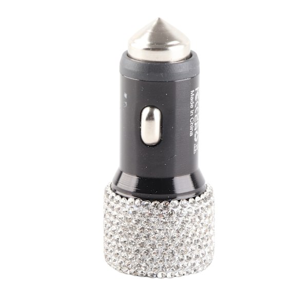 USB Billader 5V Rhinestone Dekoration Dual Port Hurtigopladningsadapter Bilinteriørtilbehør Hvid
