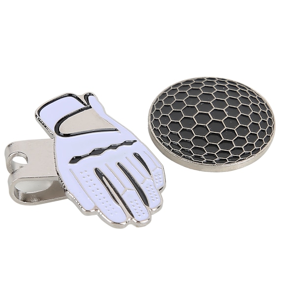 Mini Golf Hat Clip i Form af Handske i Rustfrit Stål med Magnetisk Boldmarkør Sort Hvid