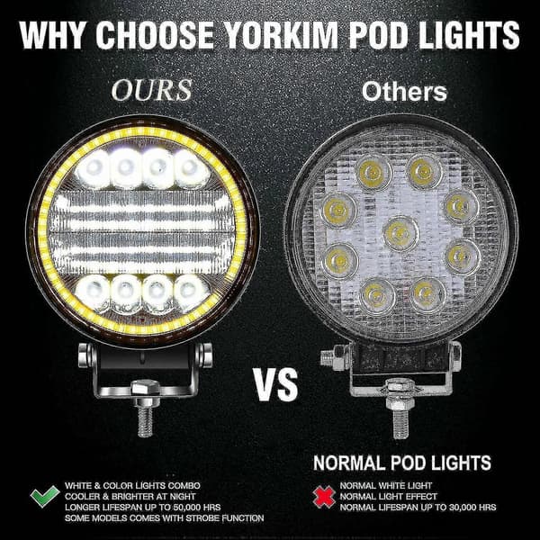 4x LED-arbeidslys med runde, ravfargede spotlights og tåkelys for terreng-SUV musta