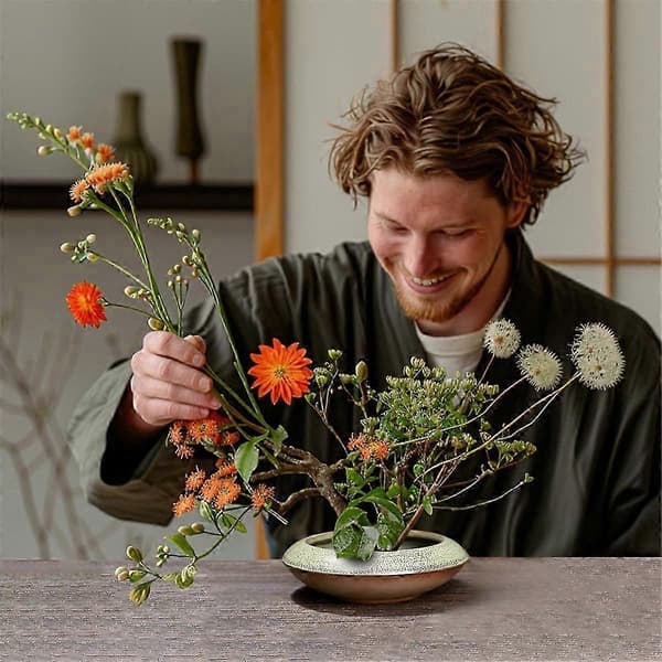 Ikebana Vase Kit Keramisk Blomsterfrosk Vase for utstillinger Mossa og hydroponiske planter Dekor Gave B