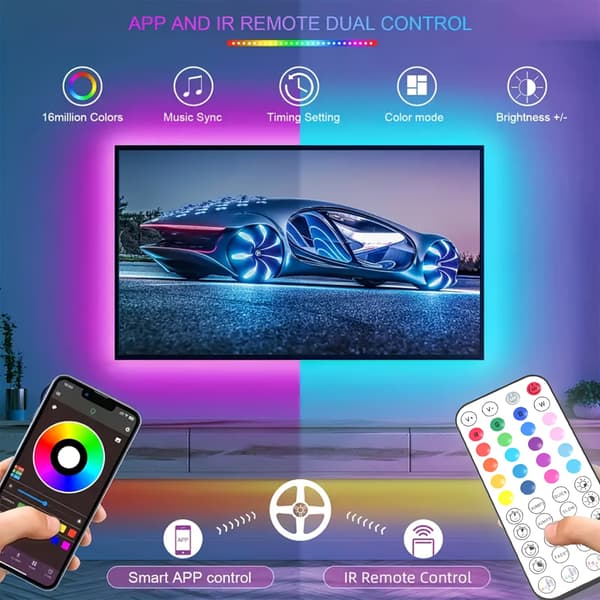 30m Smart RGB LED-remsa med app, fjärrkontroll och väggadapter[BEMS]