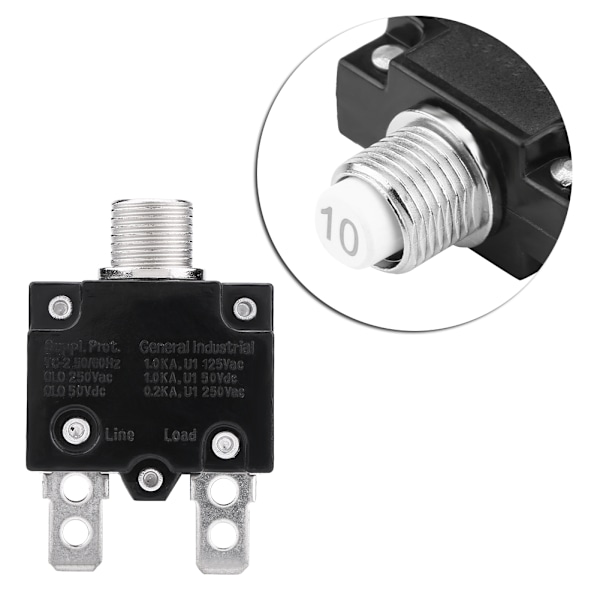 10A 125/250V Termisk Nulstillingsafbryder Overstrømsbeskyttelse til Generator